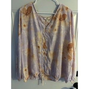 Como Blu Womens Top Size 2X Purple Floral Long Sleeve Elastic bottom V Neck New